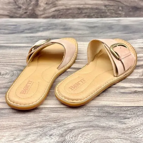 NIB Born Miarra 8M 38-39 Leather Big Buckle Slide Flat Sandals Blush - Picture 5 of 10